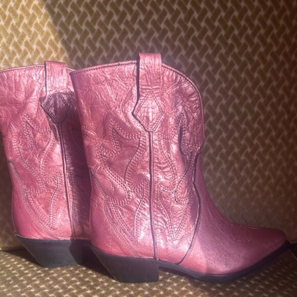 Free People Way Out West Pink Metallic Leather Cushion Ankle Cowboy Boots NEW 7 - Picture 12 of 16